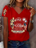 Women's One Nation Under God 250 Years Strong Print V Neck T-shirt