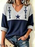 Women'S Football Print Waffle V-Neck Top
