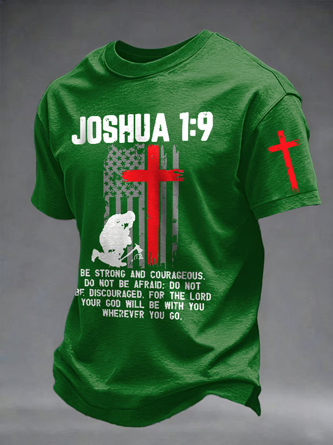 Mountain Cross In Memory Of The Fallen Short Sleeve Tee With Sleeve Cross Print