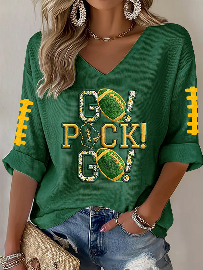 Women'S Football Print Waffle Top