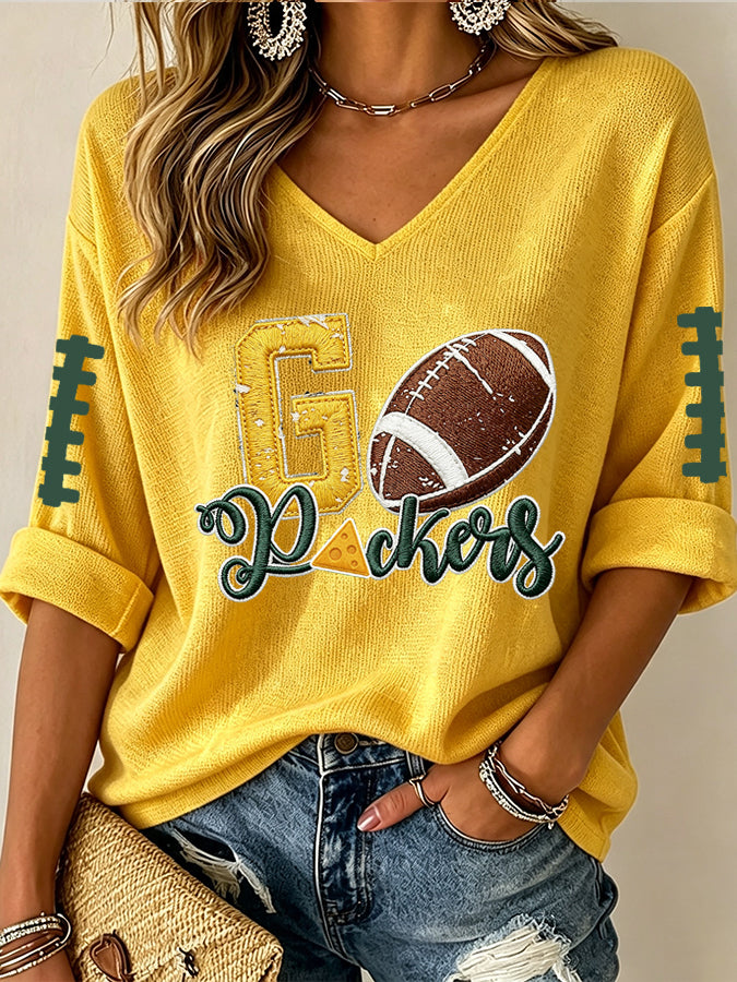 Women'S Football Print Waffle Top