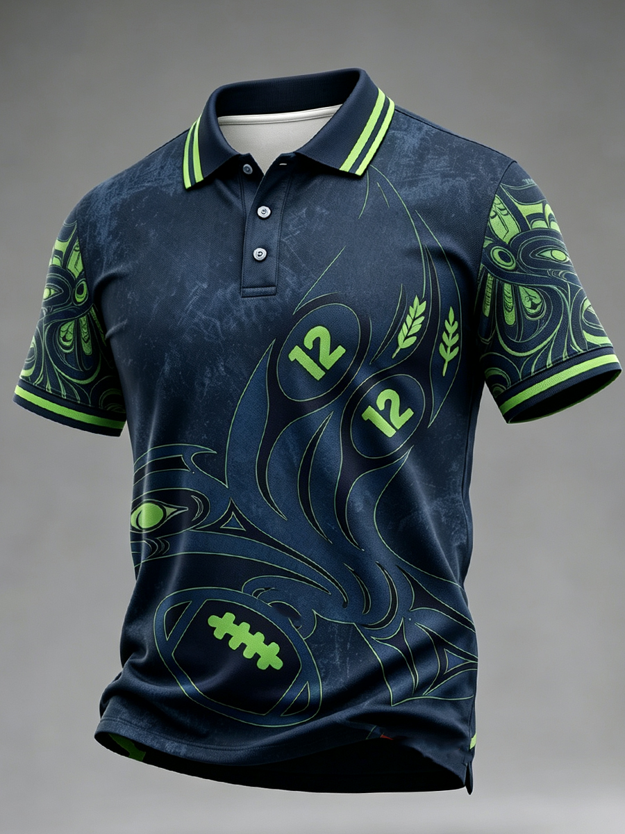 Men's Seattle Football Printed Vintage Fashion Polo Shirt