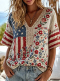 Women's U.S. 250th Anniversary Floral Art Print Casual Top