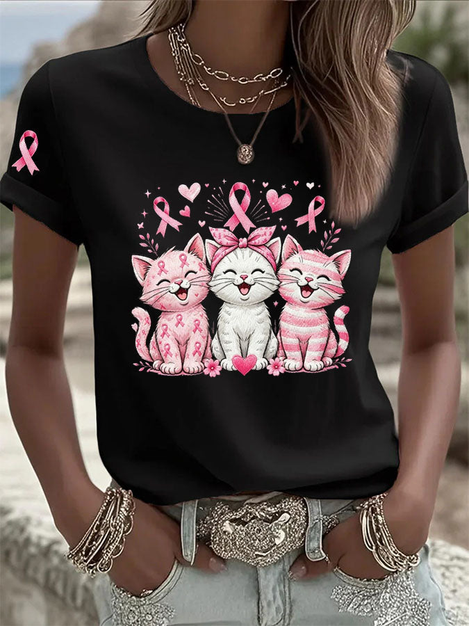 Women'S Breast Cancer Awareness Print Casual T-Shirt