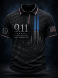 Men's Retro 9.11 Never Forget Print Polo Shirt