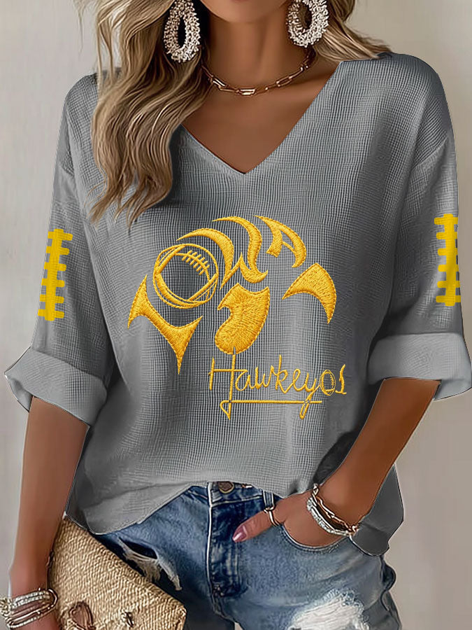 Women'S Football Print Waffle Top