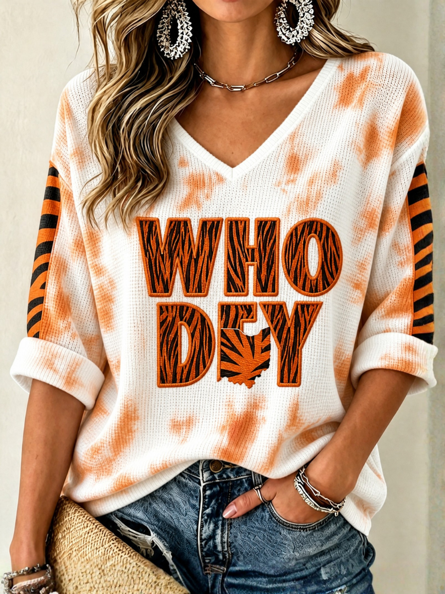 Women's Football Print Waffle Top