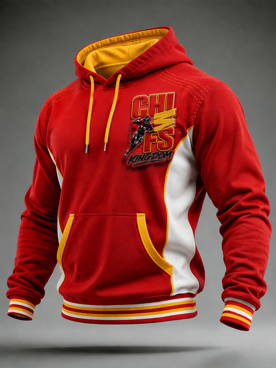 Men'S Rugby Pattern Hooded Long Sleeved Sweatshirt