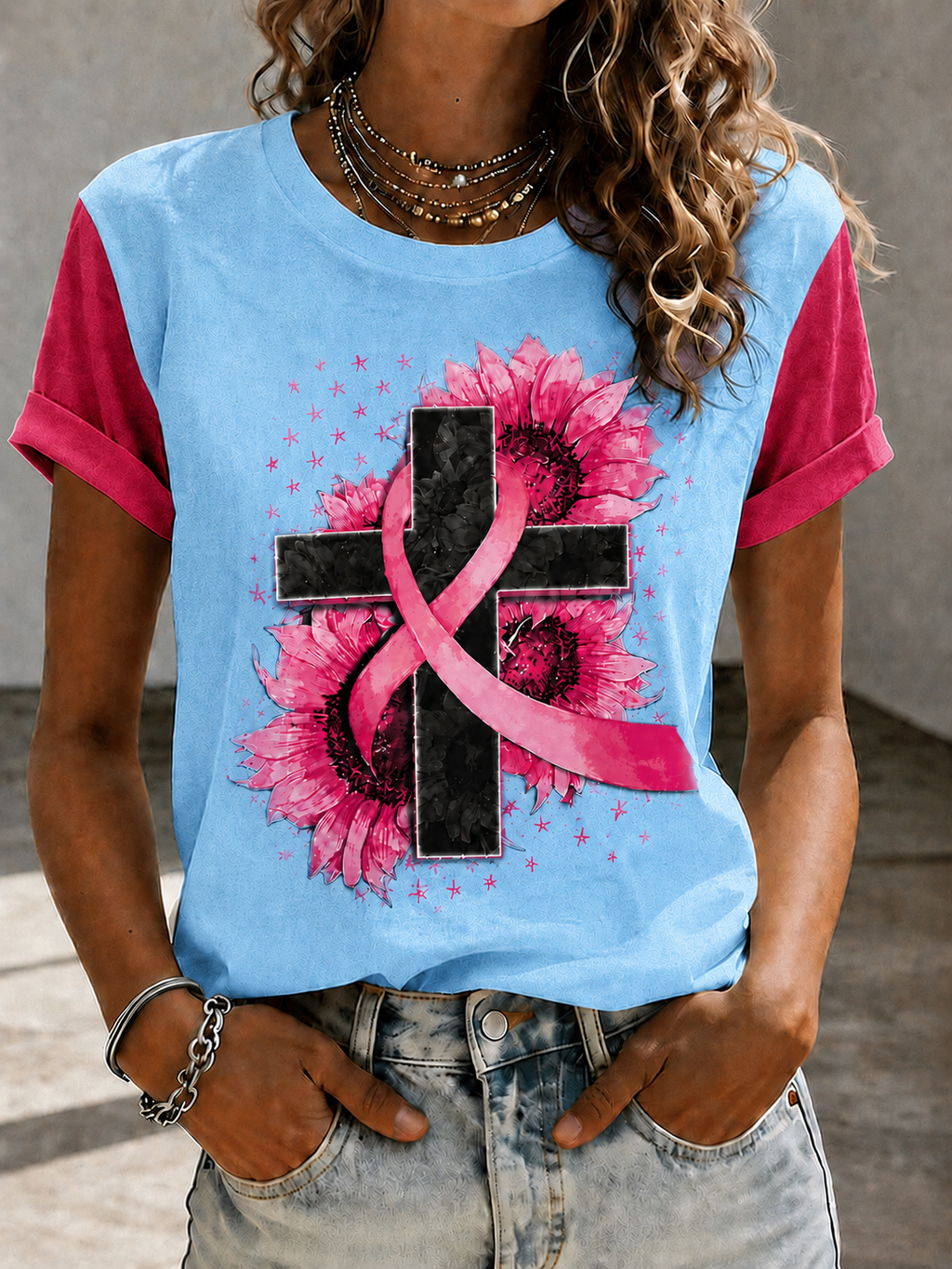 Women'S Faith Breast Cancer Publicity Print Short Sleeve T-Shirt
