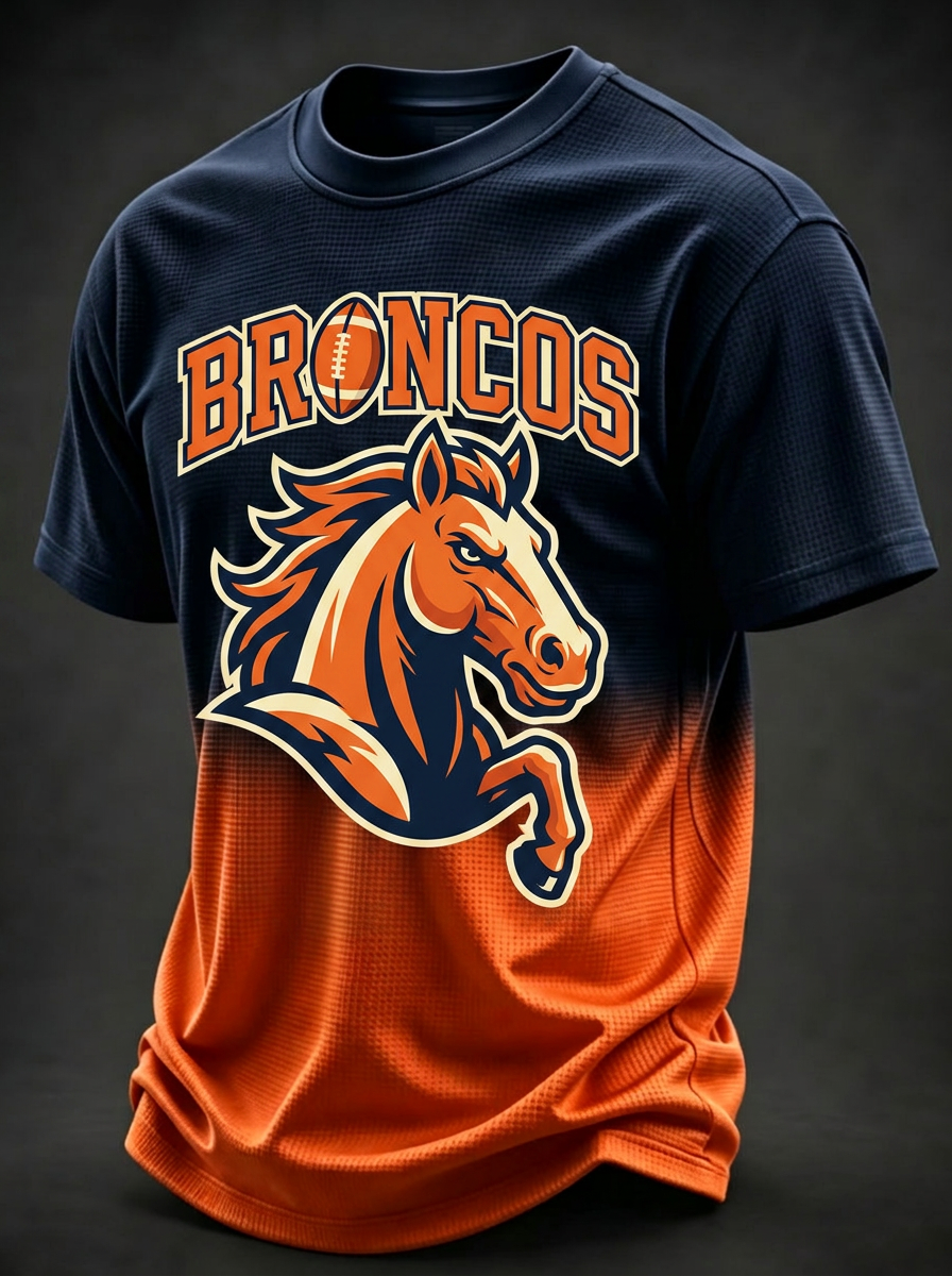 Men's Denver Broncos Football Horse Logo Printed T-shirt