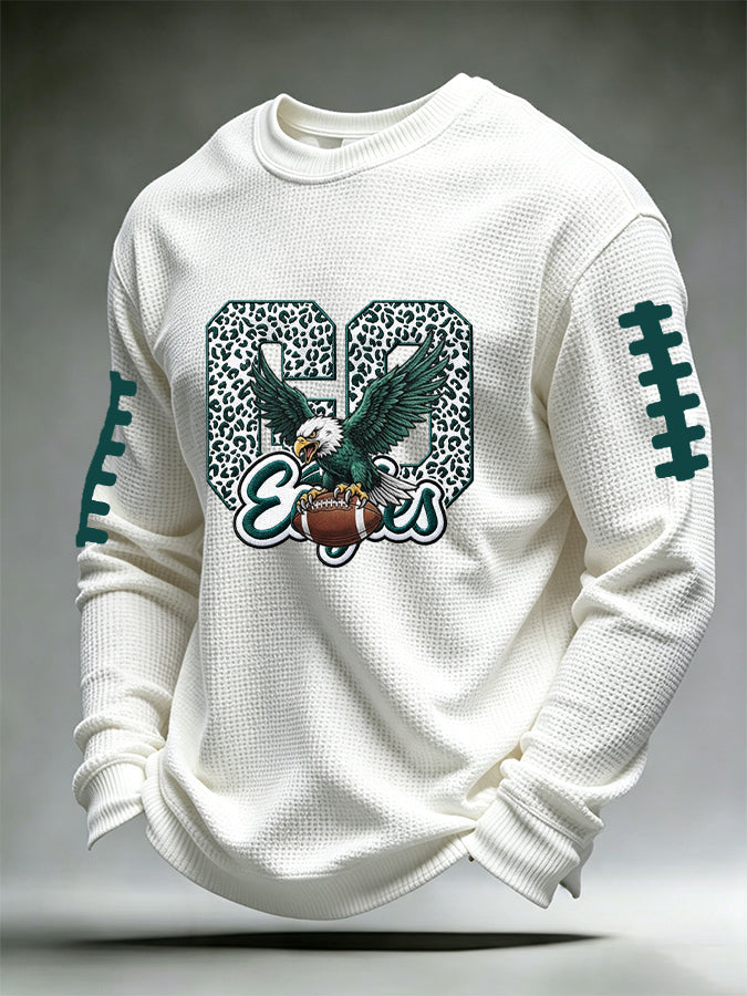 Men's Football Fan Round Neck Waffle Sweatershirt