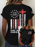 Women's Vintage USA 250th Anniversary One Nation Under God Print Casual T-shirt