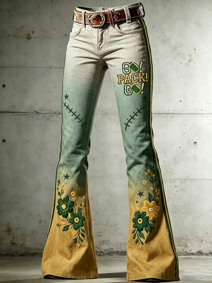 Women's Football Printed Denim Pants
