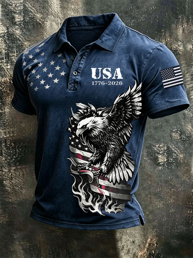 Men'S  American Flag Print Casual Polo Shirt
