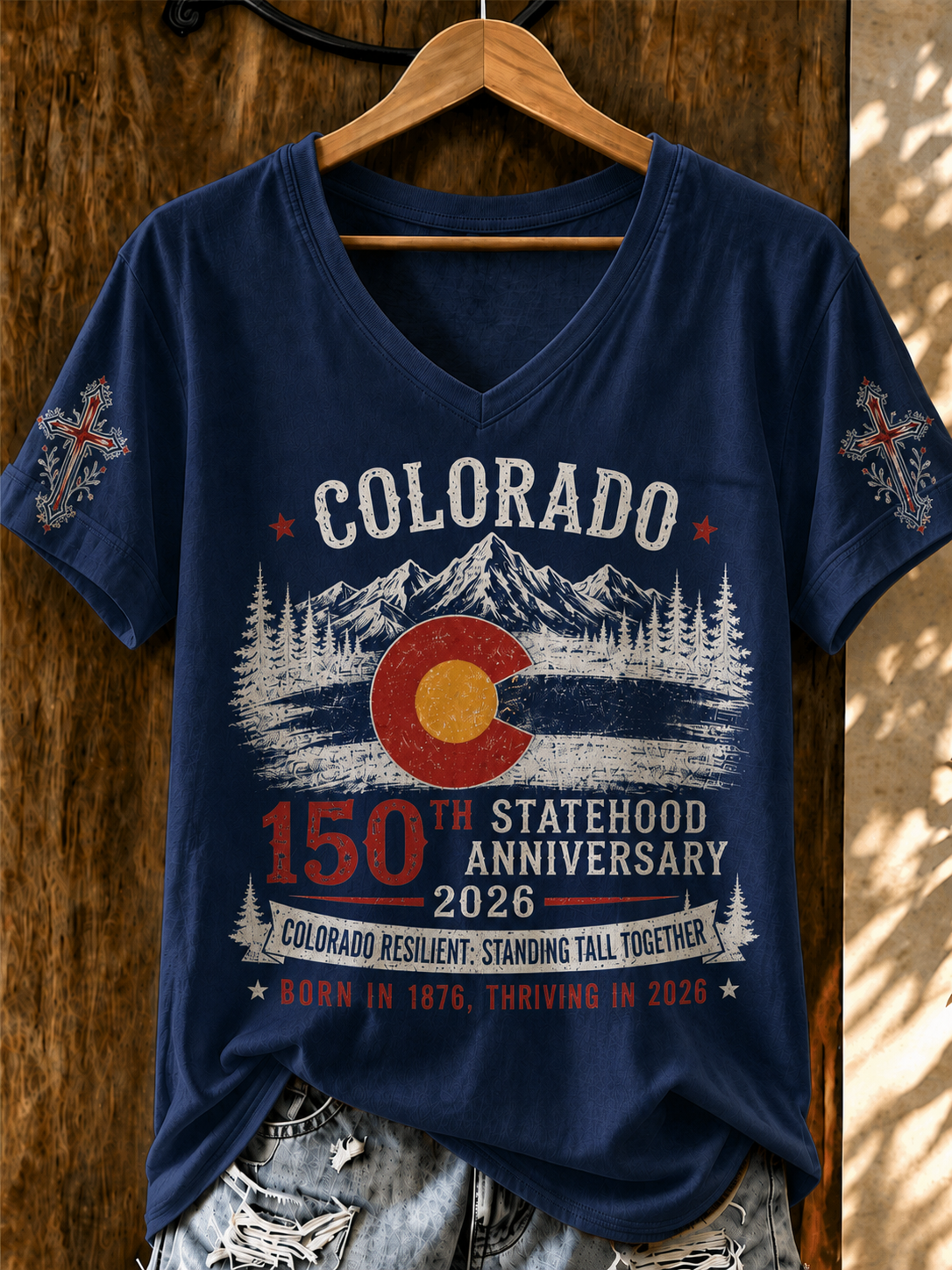 Women'S COLORADO RESILIENT: STANDING TALL TOGETHER Printed V-Neck T-Shirt