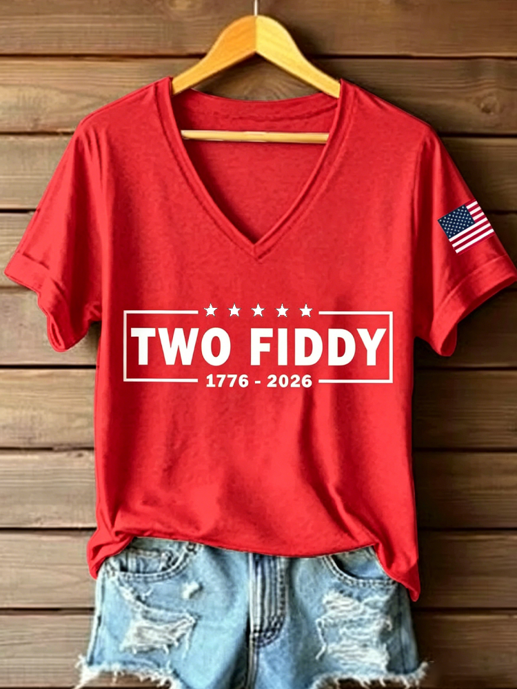 Women's Casual Two Fiddy Print Short-Sleeve T-Shirt