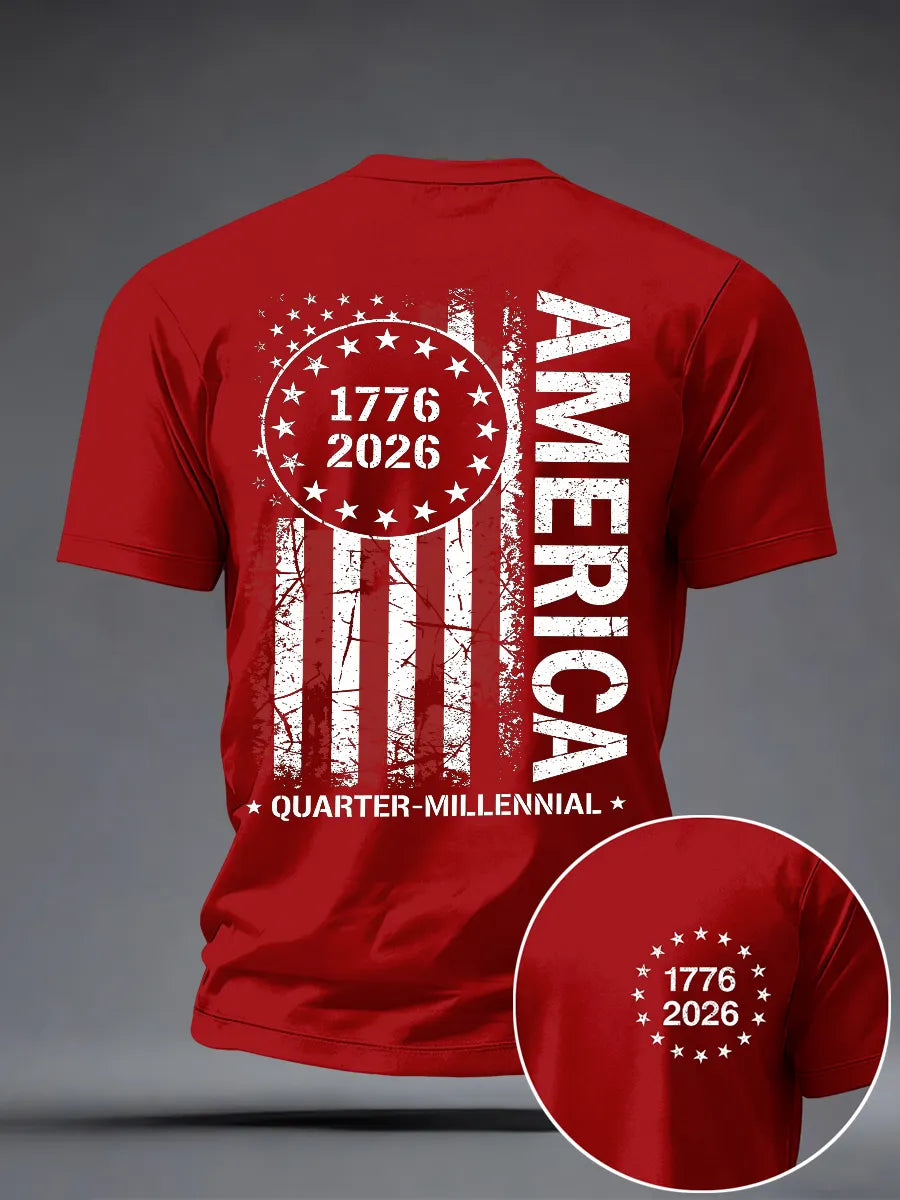 Men'S Casual American 1776-2026 Anniversary Celebration Commemorative Printed Short Sleeved T-Shirt