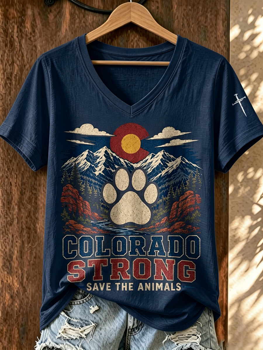 Women'S Colorado Strong Printed V-Neck T-Shirt