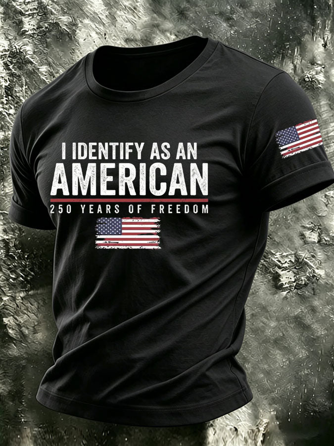 Men's I Identify As An American Printed Casual T-shirt