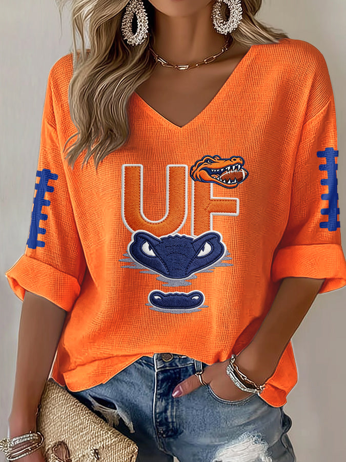 Women'S Football Print Waffle  Top