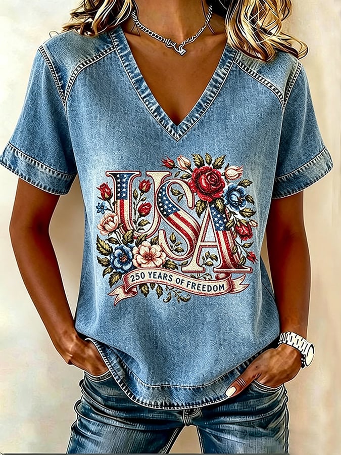 Women's 250th Anniversary Freedom Flower Art  Print   Shirt