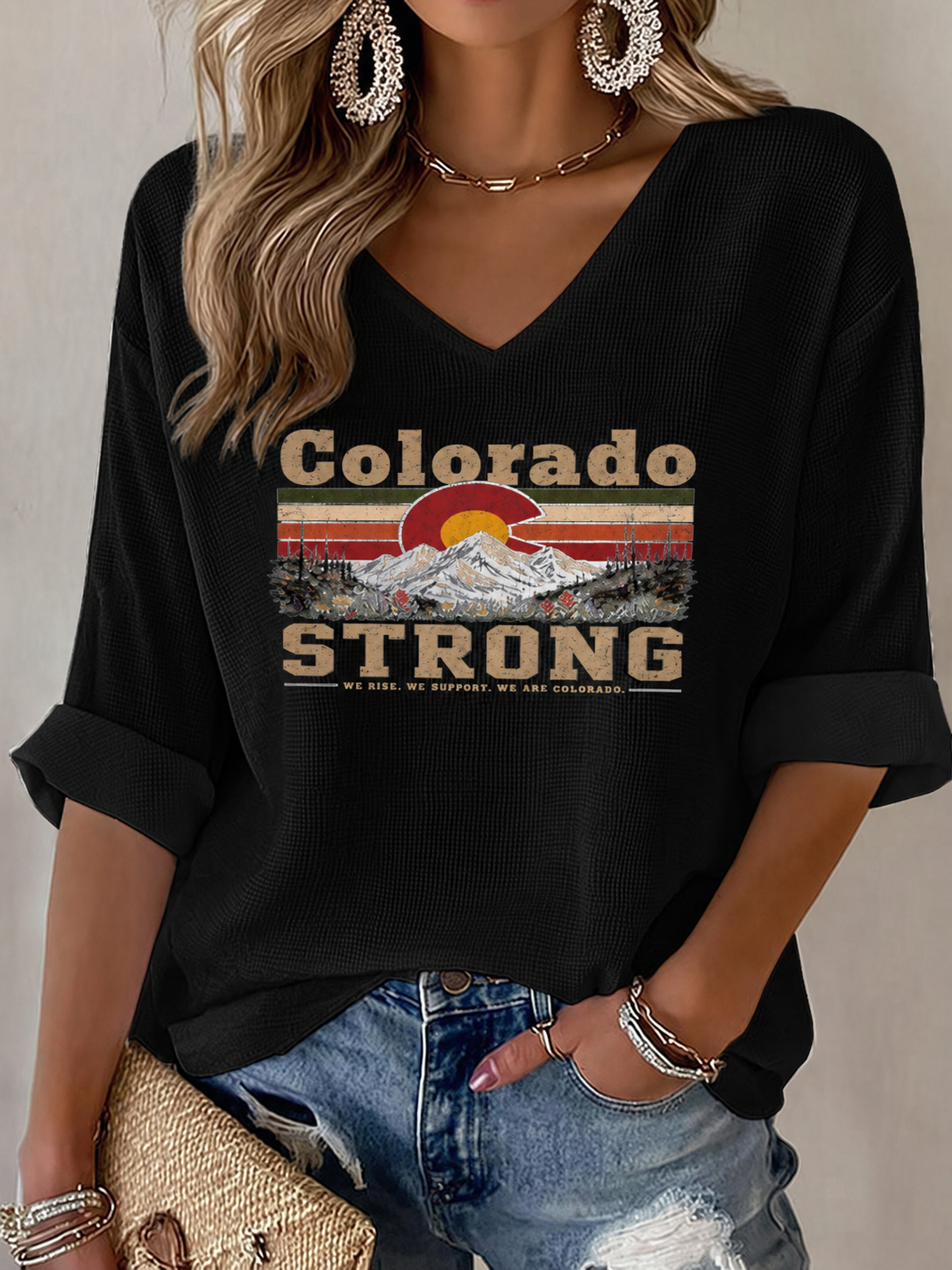 Women'S Colorado Waffle V-Neck Top