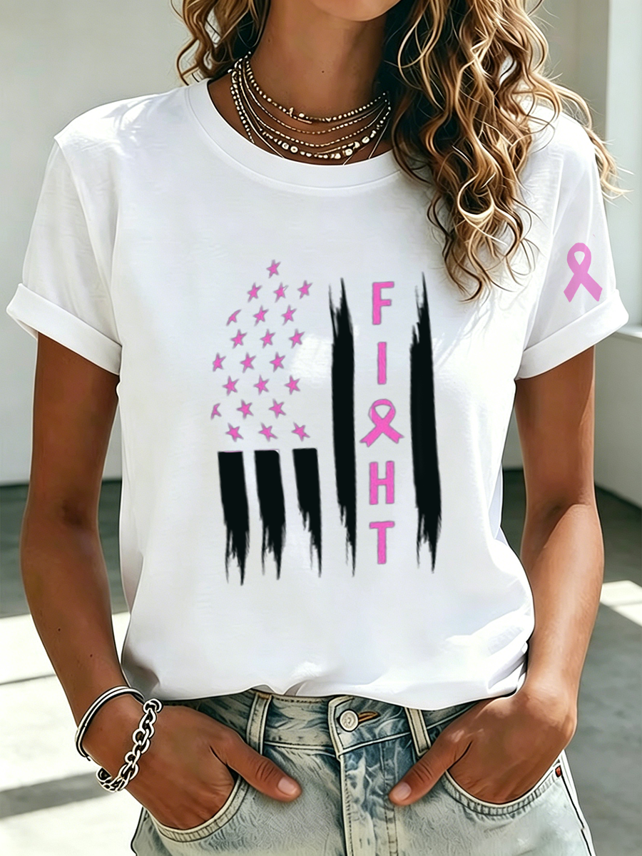 Women'S Breast Cancer US Flag T-Shirt