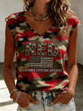 Women's Red Friday Printed V-neck Vest