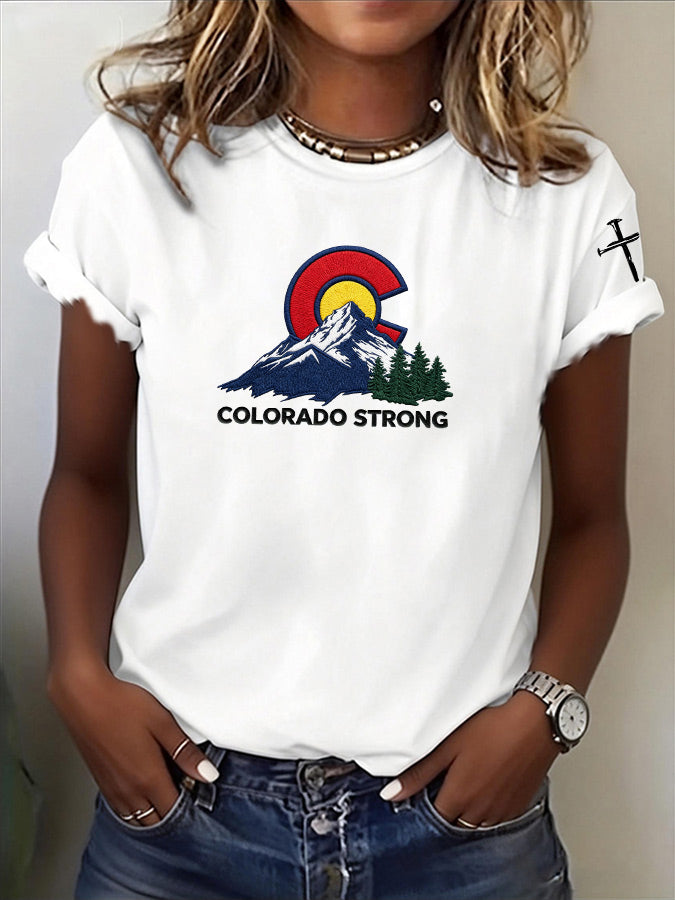 Women'S Casual COLORADO STRONG Mountain Fire Printed Round Neck Casual Short Sleeved T-Shirt