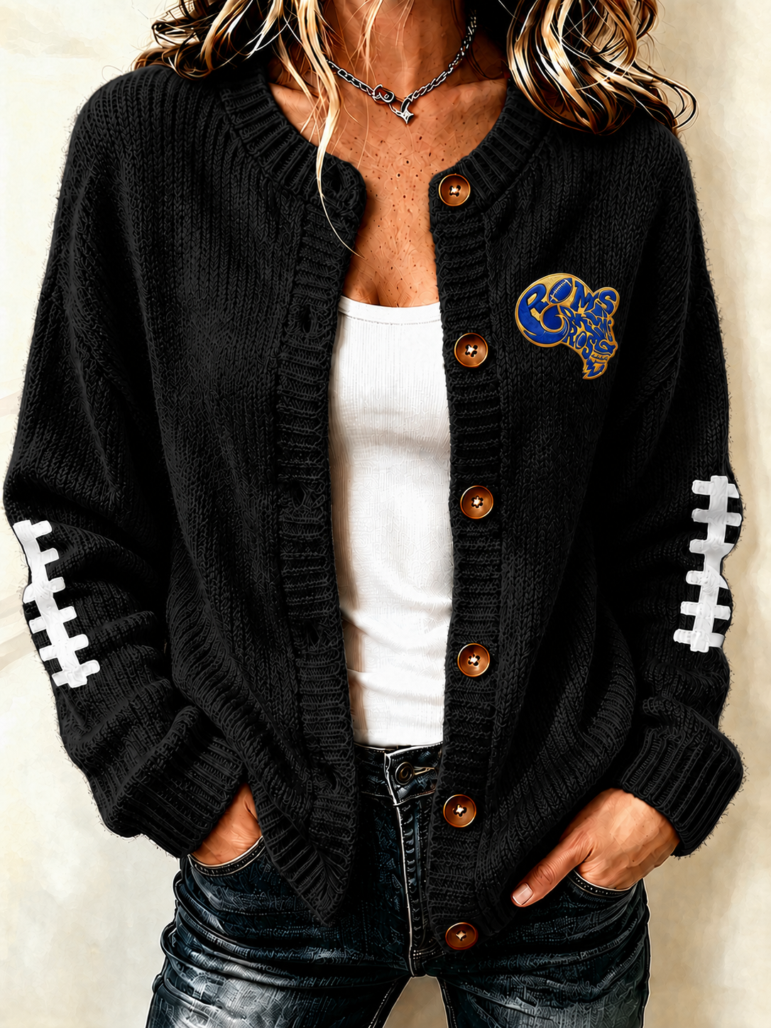 Women'S Football Printed Knitted Cardigan