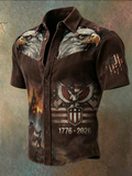 Men'S Casual American 250Th Anniversary Personalized Printed Shoulder Patchwork Lapel Shirt