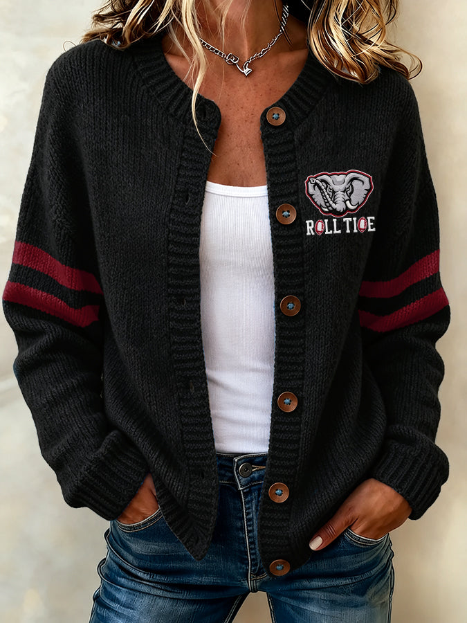 Women'S Football Printed Knitted Cardigan