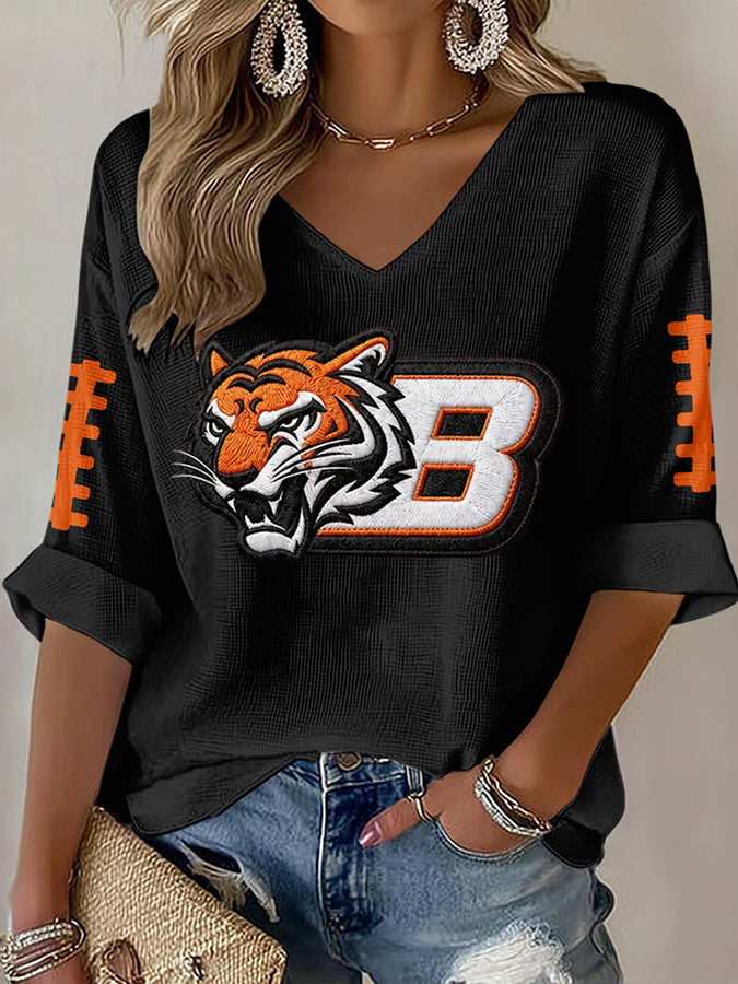 Women'S Football Print Waffle Top