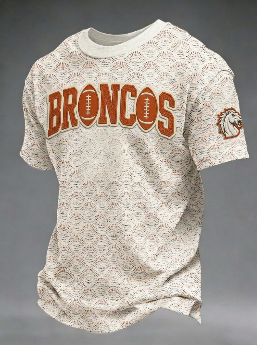 Unisex Denver Broncos Football Logo Pattern Printed T-shirt