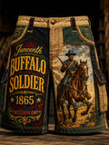 Men's Buffalo Soldier Juneteenth Western Style Print Casual Shorts