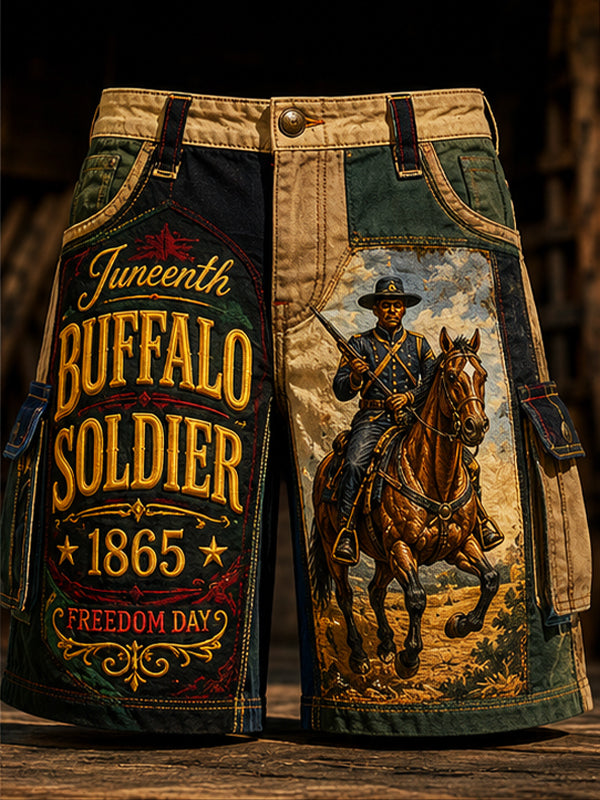 Men's Buffalo Soldier Juneteenth Western Style Print Casual Shorts