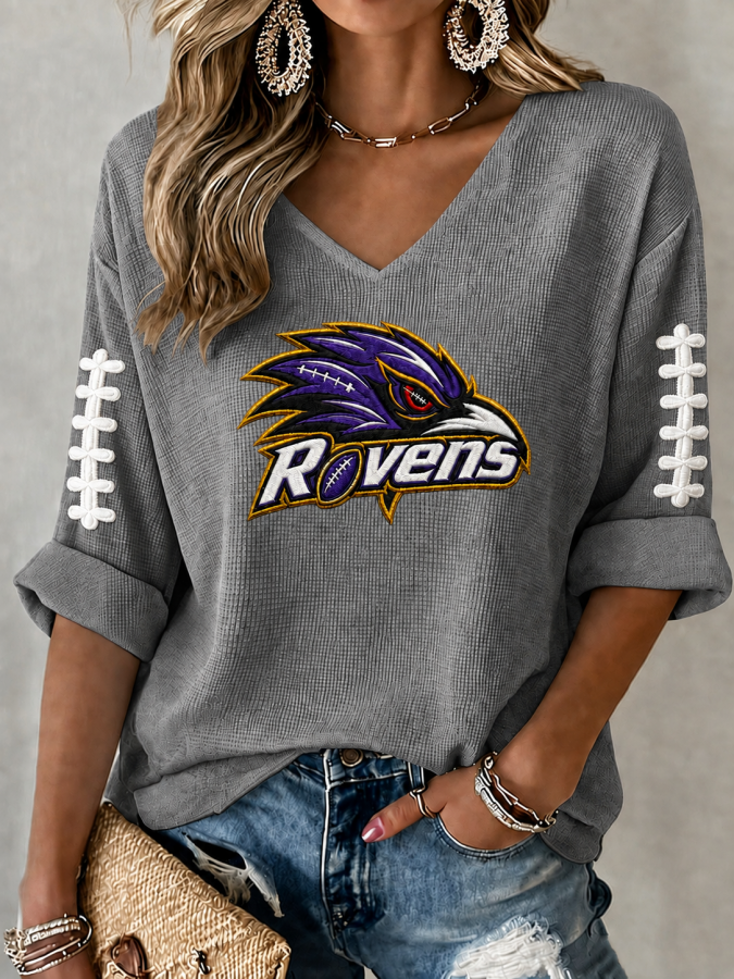 Women'S Football Print Waffle  Top