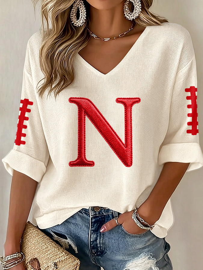 Women'S Football Print Waffle Top