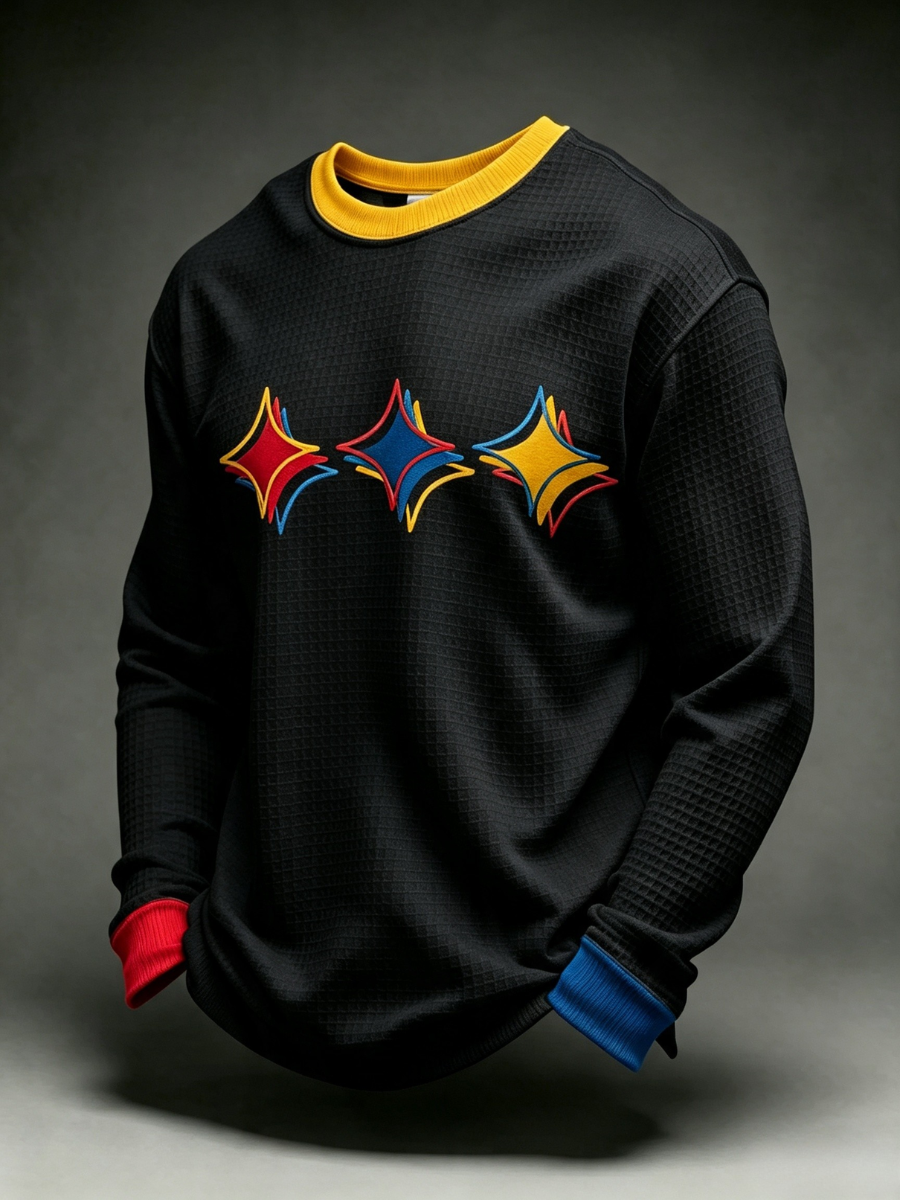 Men's Football Print Men's Waffle Crewneck Sweatshirt