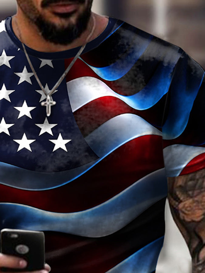 Men's Retro Flag Printed Casual T-shirt