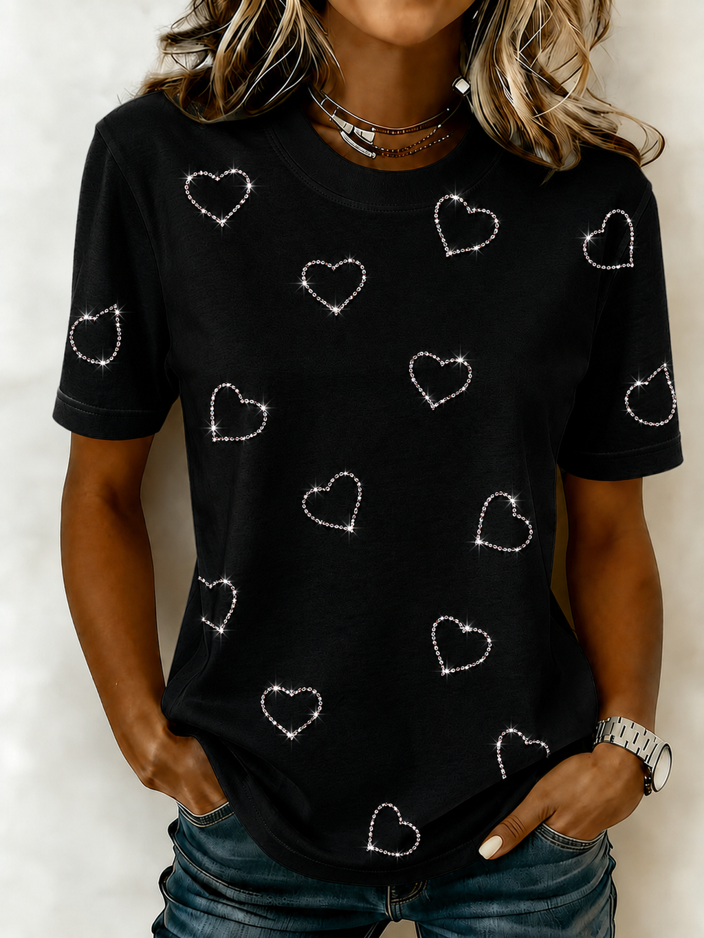 Women's Pink Love Printed Casual T-shirt