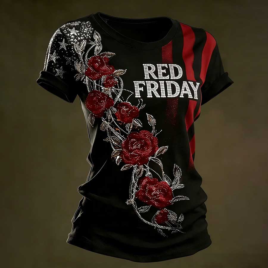 Women's Casual Red Friday Print Short-Sleeve T-Shirt