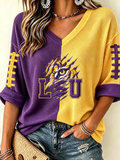 Women'S Football Print Waffle  Top