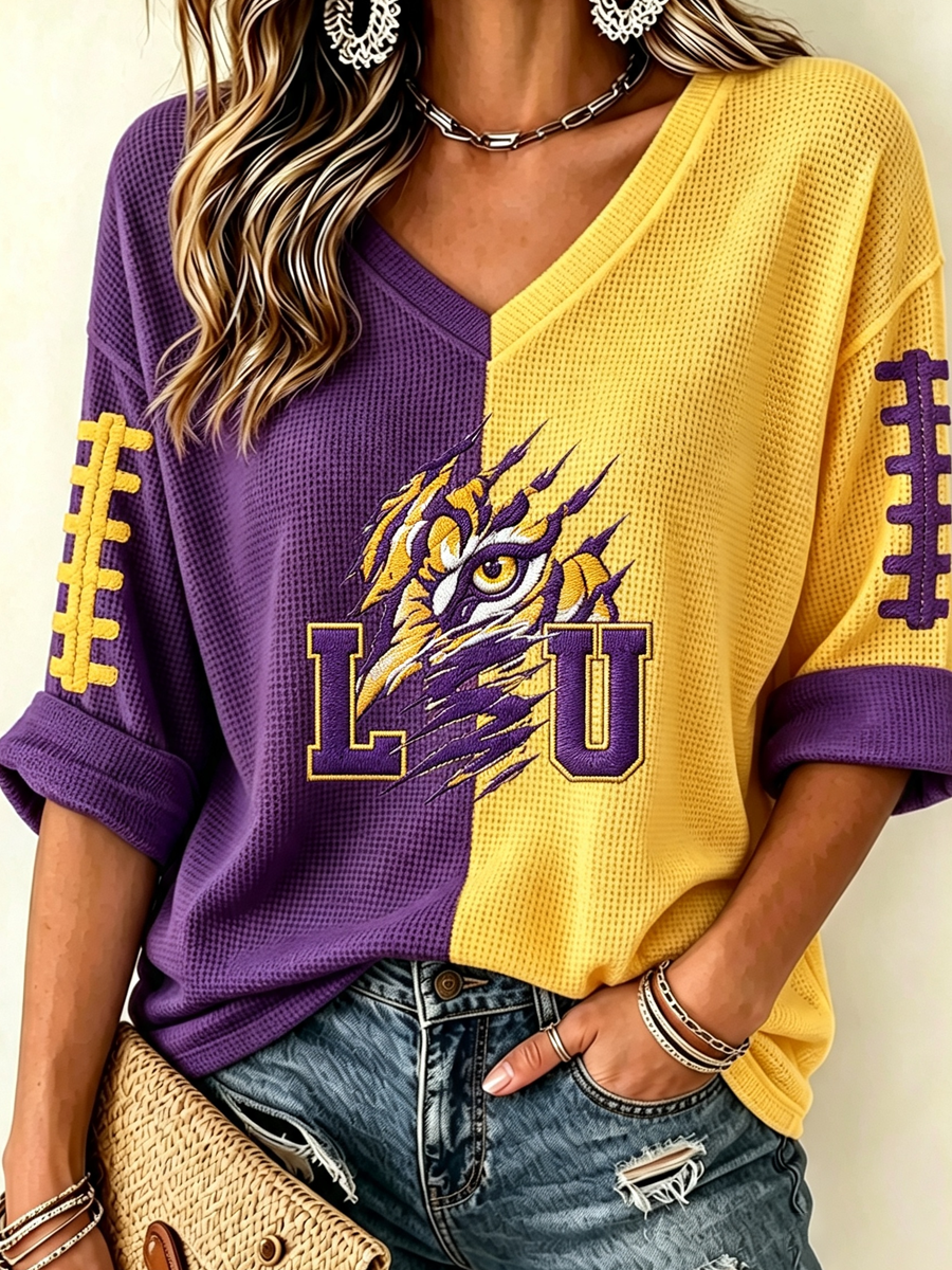 Women'S Football Print Waffle  Top