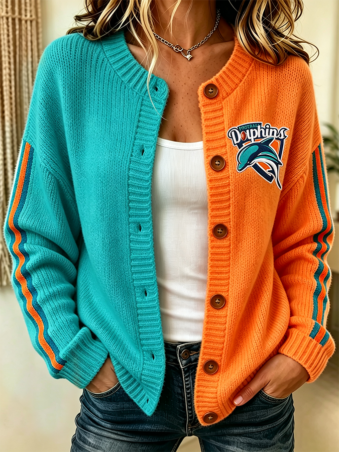 Women'S Casual Football Plant Knitted Cardigan Top