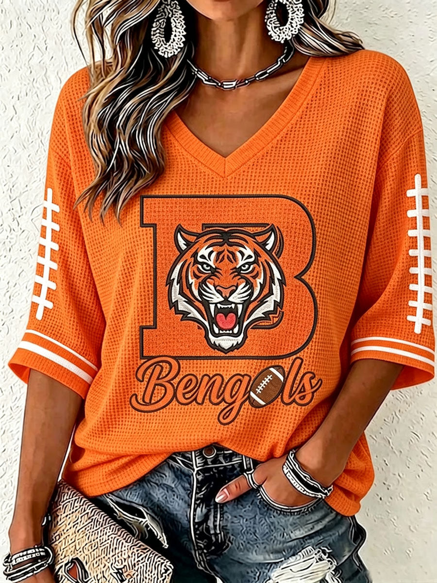 Women'S Football Print Waffle Top