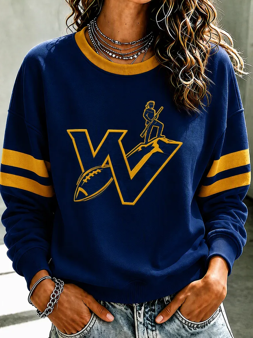 Women'S Retro Football Round Neck Sports Hoodie