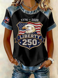 Women's Retro  America 250th Anniversary Eagle Print T-Shirt