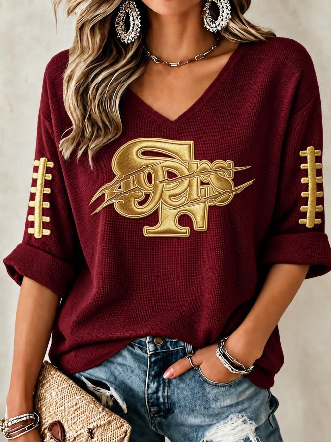 Women'S Football Casual Waffle Top
