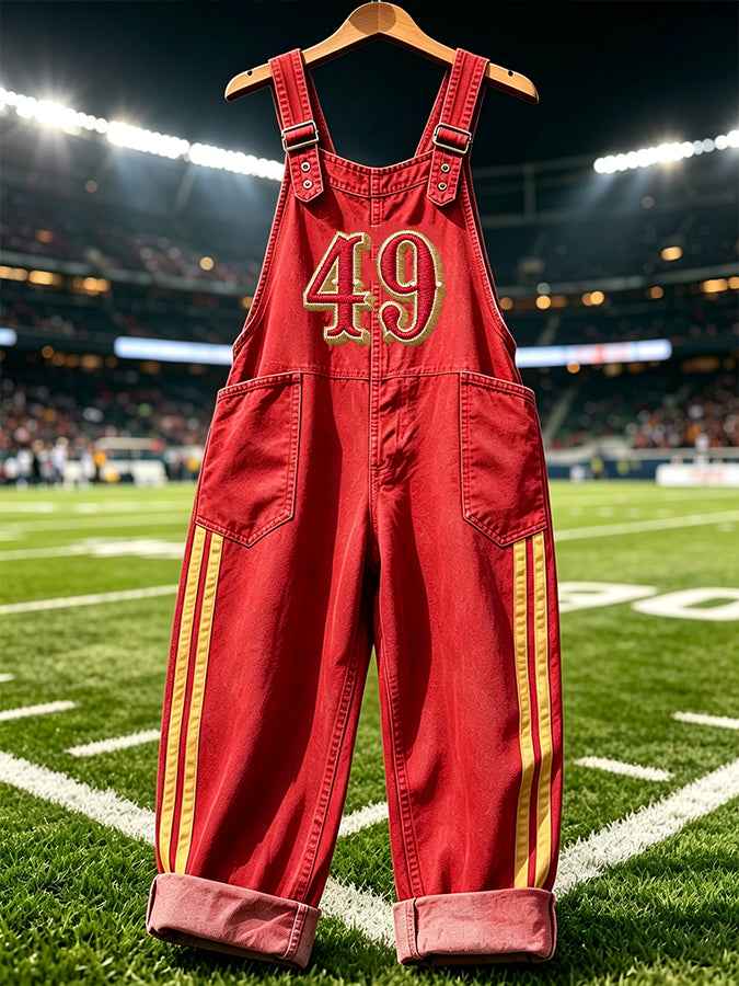 Women'S Football Printed Synthetic Denim Jumpsuit